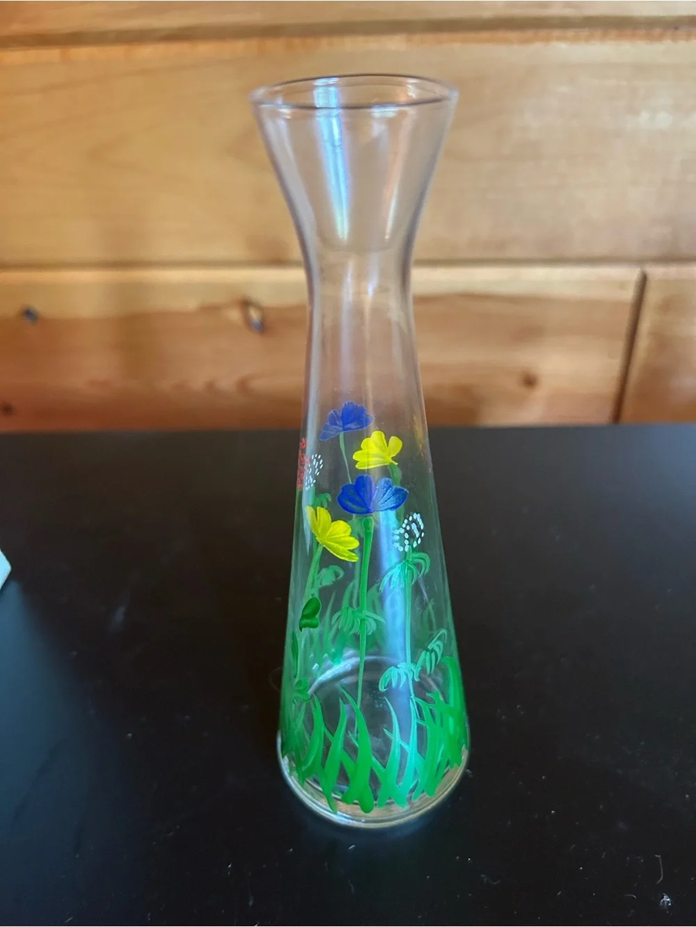 Hand-Painted Floral Glass Bud Vase - Clear with Yellow & Blue Flowers